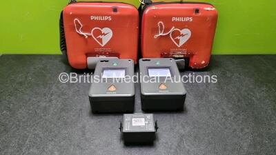 2 x Philips Heartstart FR3 Defibrillators In Carry Cases with x Philips Heartstart Batteries Ref 989803150161 *Install Before 05-2027 / 06-2027 / 01-2025* (Both Power Up) *SN C14C00436 / C14C00427*