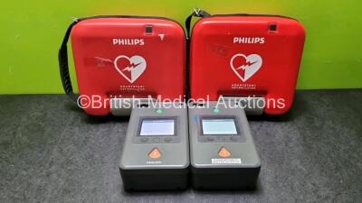 2 x Philips Heartstart FR3 Defibrillators In Carry Cases with 2 x Philips Heartstart Batteries Ref 989803150161 *Install Before 01-2027 / 03-2024* (Both Power Up) *SN C14C00413 / C18G00383*