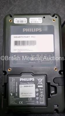 2 x Philips Heartstart FR3 Defibrillators In Carry Cases with 2 x Philips Heartstart Batteries Ref 989803150161 *Install Before C18G01206 / C14C00437* (Both Power Up) *SN 02-2028 / 05-2027* - 5