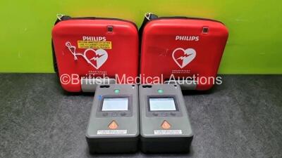 2 x Philips Heartstart FR3 Defibrillators In Carry Cases with 2 x Philips Heartstart Batteries Ref 989803150161 *Install Before 03-2024* (Both Power Up) *SN C189G00796 / C18G00924*