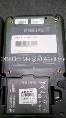 2 x Philips Heartstart FR3 Defibrillators In Carry Cases with 2 x Philips Heartstart Batteries Ref 989803150161 *Install Before 01-2027 / 02-2024* (Both Power Up) *SN C14C00398 / C18G01217* - 4