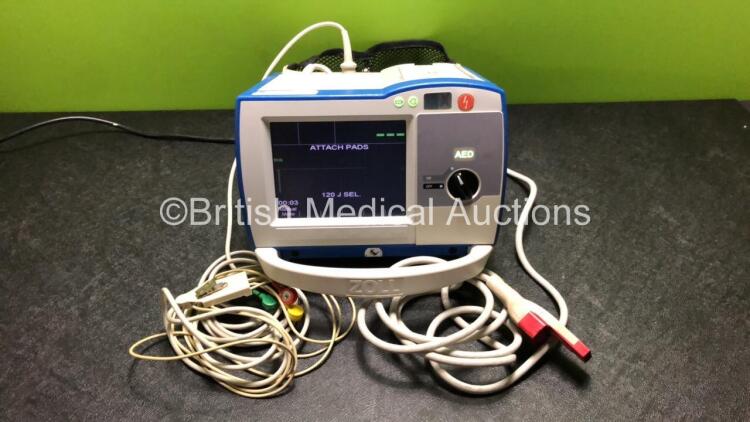 Zoll R Series Plus Defibrillator Including ECG and Printer Options with 1 x Zoll Sure Power Battery, 1 x 3 Lead ECG Lead and 1 x Paddle Lead (Powers Up with Low Battery) *SN AF08L006403*