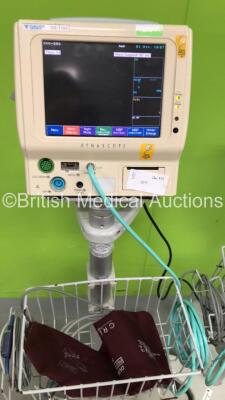 2 x Fukuda Denshi DS-7100 Patient Monitors on Stands with Selection of Leads (Both Power Up) - 3