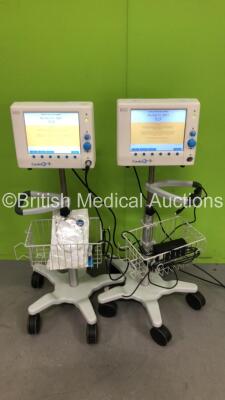 2 x Deltex Medical Cardio Q ODM Monitors on Stands (Both Power Up)