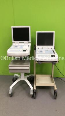 2 x Mortara ELI 350 ECG Machines on Stands (Both Draw Power with Blank Screens)