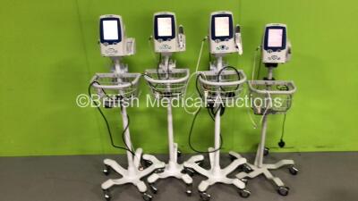 4 x Welch Allyn SPOT LXi Vital Signs Monitors on Stands (All Power Up) *S/N 28056 / 22411 / 28058 / 15332*