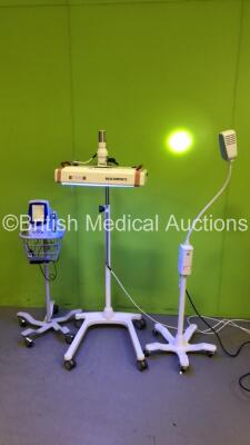 1 x Weyer Bilicompact Lamp on Stand, 1 x Welch Allyn SPOT LXi Vital Signs Monitor on Stand and 1 x Welch Allyn Patient Examination Lamp on Stand (All Power Up) *S/N 33562*