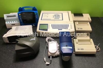 Mixed Lot Including 1 x Mortara Eli 250 ECG Machine (Powers Up with Damage to Casing)3 x Seiko Instruments Thermal Printers, 1 x TSI Particle Generator, 1 x QCore Sapphire Infusion Pump, 1 x Masimo Radical-7 Monitor with Docking Station (Damaged Screen - 