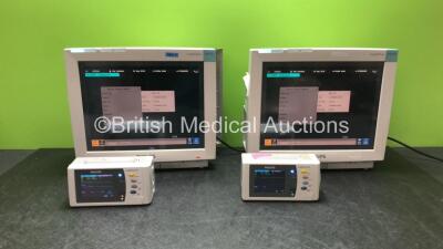 2 x Philips IntelliVue MP70 Patient Monitors (Both Power Up) with 2 x IntelliVue X2 Handheld Patient Monitors Including ECG, SpO2, NBP, Press and Temp Options with 2 x Batteries (Both Power Up)