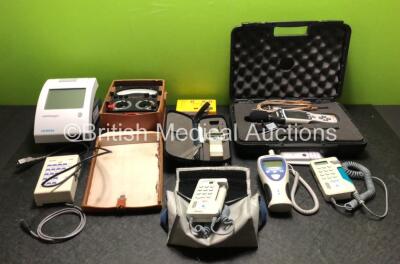 Mixed Lot Including 1 z Siemens Clinitek Status+ Analyzer, 1 x Avometer Eight MK.6, 1 x RS Components TM-2011 Tachometer, 2 x Huntleigh Dopplers, 1 x Welch Allyn SureTemp Plus Thermometer and 1 x Standard ST-8851 Sound Level Meter in Case with Accessories