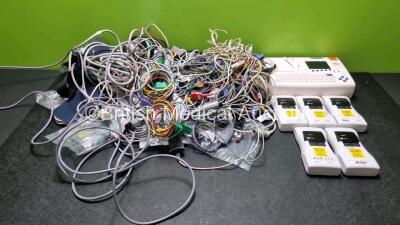 Job Lot Including 1 x Seca CT800i ECG Machine with 10 Lead ECG Lead (Powers Up) in Carry Case, 4 X BCI 3301 SpO2 Monitors, 1 x Oxi-pulse SpO2 Monitor and Large Quantity of Patient Monitoring Cables Including 3 Lead ECG Leads and SpO2 Finger Sensors and C