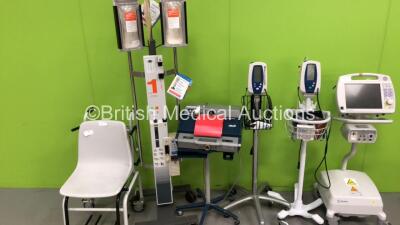 Mixed Lot Including Vitalograph Spirometer on Stand, 1 x Seca Wheelchair Weighing Scales, 1 x Marsden Stand on Scales / Height Measure, 2 x Welch Allyn SPOT Vital Signs Monitors on Stands (Boht Power Up), 1 x Smith Level 1 System H-1200 Fluid Warmer and 1