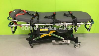 Ferno Pegasus Hydraulics Ambulance Stretcher with Mattresses (Hydraulics Tested Working - 1 x Damaged Wheel - See Pictures) *S/N PEG1012*