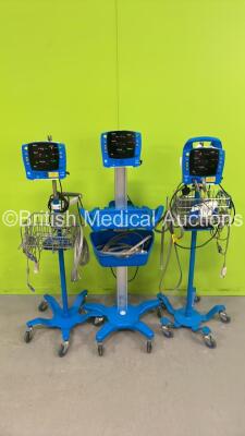 2 x GE Carescape V100 Vital Signs Monitors on Stands and 1 x GE ProCare Auscultatory Vital Signs Monitor on Stand (All Power Up) *S/N SH611470129SA*