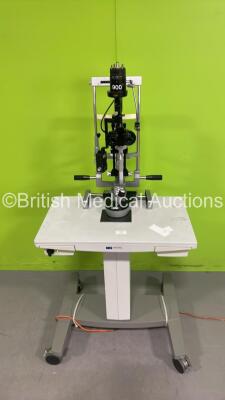 Haag Streit Bern SL 900 Slit Lamp with Binoculars, 2 x 12,5x Eyepieces and Tonometer on Motorized Table (Missing Upper Lamp Cap - See Pictures)