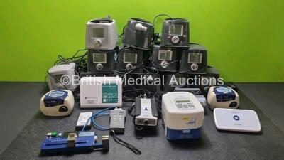 Mixed Lot Including 11 x Fisher & Paykel Icon+ Novo CPAP Units, ( 5 x with Missing Lids) 2 x Fisher & Paykel Icon Series CPAP Units. 2 x ResMed S8 Escape CPAP Units, 1 x St Jude Medical Merlin Transmitter, 1 x Volcano R-100 Pullback Device, 1 x DeVilbiss 