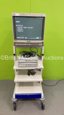 Karl Storz Stack Trolley with Sony Trinitron Monitor, Zeiss MediLive Trio Control Unit and Zeiss Medialink 100 Unit (All Power Up)