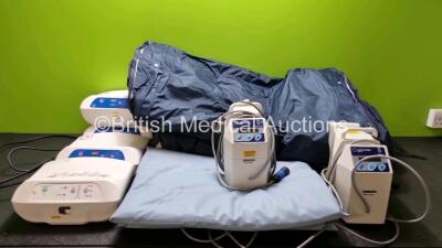 Job Lot Including 3 x IQ Medical Ref Star Dynamic Pumps (All Power Up) with 3 x Mattresses, 1 x Sheldon Healthcare Dual Range Pump with 1 x Mattress (Powers Up) and 2 x Inditherm Medical Alpha Control Units with 2 x Cushions (Both Powers Up) *cage*