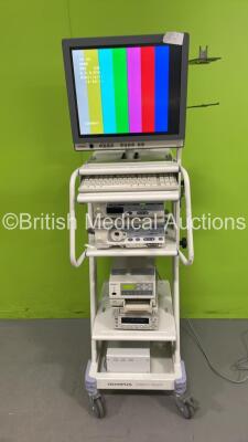 Olympus Compact Trolley with Olympus OEV191 Monitor, Olympus OTV-S7 Digital Processor, Olympus Visera CLV-S40 Light Source, Sony UP-21MD Colour Video Printer and Sony