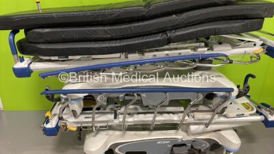 2 x Stryker 1105 5th Wheel Patient Stretchers with 3 x Mattresses (Hydraulics Tested Working - Unable to Lower Drip Stands) - 5