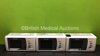 3 x Philips IntelliVue X2 Handheld Patient Monitors Including ECG, SpO2, NBP, Press and Temp Options (Untested Due to No Batteries)