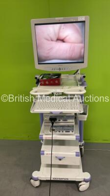 Olympus Stack Trolley with Sony Monitor, MediCapture MediCap USB200 Unit, Olympus Visera OTV-S7 Digital Processor,Olympus OTV-S7 Camera Head and Olympus Visera CLV-S45 Light Source (All Power Up) *S/N 2012296*