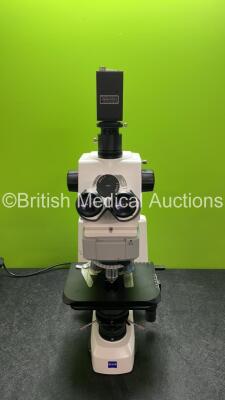 Zeiss AXIO Scope A1 Laboratory Microscope with 4 x Optics *1 x Zeiss N-ACHROPLAN 40x/0,65 Optic, 1 x Zeiss N-ACHROPLAN 20x/0,45 Optic, Zeiss N-ACHROPLAN 10x/0,25 Optic and 1 x Zeiss N-ACHROPLAN 100x/1,25 Oil Optic* 2 x Zeiss P1 10x/23 Eyepieces (Powers Up