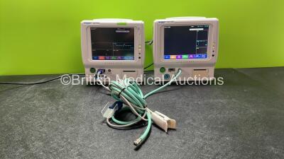 2 x Fukuda Denshi DS-7100 Patient Monitors Including ECG/RESP, BP, SpO2, TEMP, NIBP and Printer Options with 1 x SpO2 Finger Sensor and 1 x NIBP Hose (Both Power Up) *SN 50000652, 3508003*