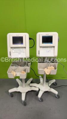 2 x Philips Avalon FM30 Fetal Monitors on Stand with 4 x Transducers (Both Power Up) *S/N DE53106294 / DE53106302*