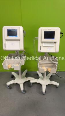 2 x Philips Avalon FM30 Fetal Monitors on Stand with 4 x Transducers (Both Power Up) *S/N DE53106296 / DE53106310*