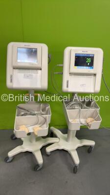 2 x Philips Avalon FM20 Fetal Monitors on Stand with 4 x Transducer (Both Power Up) *S/N DE53027005 / DE532027823*