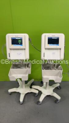 2 x Philips Avalon FM20 Fetal Monitors on Stand with 4 x Transducer (Both Power Up) *S/N DE53027822 / DE53027457*