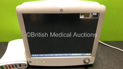 GE Carescape B650 Touch Screen Patient Monitor *Mfd - 2019* with 1 x GE Dinamap Ref- 2016793-002 Patient Data Module Including ECG, Temp/CO, P1/P3, P2/P4, SpO2 and NIBP Options *Mfd 2019* (Both Power Up - New and Unused in Box) **SN SQC18510029HA / SPX190 - 2