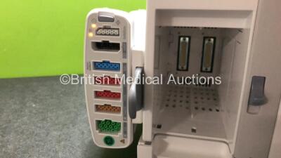 GE Carescape B650 Touch Screen Patient Monitor *Mfd - 2019* with 1 x GE Dinamap Ref- 2016793-002 Patient Data Module Including ECG, Temp/CO, P1/P3, P2/P4, SpO2 and NIBP Options *Mfd 2019* (Both Power Up - New and Unused in Box) **SN SQC18510029HA / SPX190 - 3