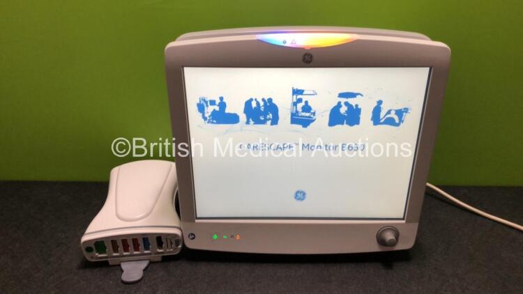 GE Carescape B650 Touch Screen Patient Monitor *Mfd - 2019* with 1 x GE Dinamap Ref- 2016793-002 Patient Data Module Including ECG, Temp/CO, P1/P3, P2/P4, SpO2 and NIBP Options *Mfd 2019* (Both Power Up - New and Unused in Box) **SN SQC18500239HA / SPX190