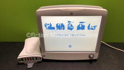 GE Carescape B650 Touch Screen Patient Monitor *Mfd - 2019* with 1 x GE Dinamap Ref- 2016793-002 Patient Data Module Including ECG, Temp/CO, P1/P3, P2/P4, SpO2 and NIBP Options *Mfd 2019* (Both Power Up - New and Unused in Box) **SN SQC18510030HA / SPX190