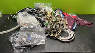 Job Lot of Patient Monitoring Cables Including ECG Leads, NIBP Hoses, SpO2 Finger Sensors and BP Cuffs