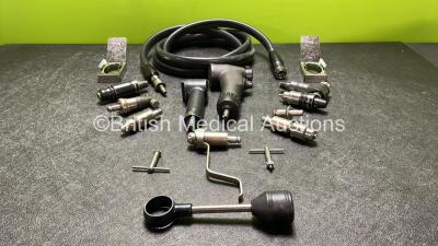 Job Lot Including 1 x Howmedica Pneumatic Handpiece, 1 x Hose, 2 x Battery Assy's, 2 x Chuck Keys and Various Attachments