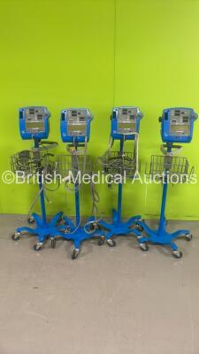 4 x GE DInamap Pro 400V2 Vital Signs Monitors on Stands (All Power Up) *S/N AAX081000026SA / AAX08100032SA / AAX08090125SA / AAX080090142SA*