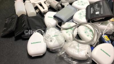 Job Lot Including 2 x Mangar Airflo Stowage Boards with 2 x Rechargers, 1 x Mangar Stretcher Bar, 4 x I-Gel Resus Packs *Expire 2023* 10 x Fingertip Pulse Oximeters, 13 x Pocket Respirators in Cases, 2 x BP Cuffs, 4 x Mangar Airflo 24 AC / DC Chargers, 3 - 2