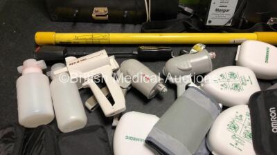 Job Lot Including 2 x Mangar Airflo Stowage Boards with 2 x Rechargers, 1 x Mangar Stretcher Bar, 4 x I-Gel Resus Packs *Expire 2023* 10 x Fingertip Pulse Oximeters, 13 x Pocket Respirators in Cases, 2 x BP Cuffs, 4 x Mangar Airflo 24 AC / DC Chargers, 3 - 3