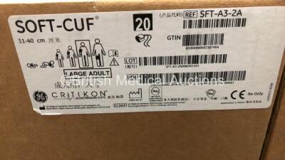 Job Lot of Approximately 380 x Critikon Soft-Cuf Large Adult Ref SFT-A3-2A 31-40cm BP Cuffs *Mfd 2019 / 2020* (All Unused - 4 Boxes in Photo, 19 Boxes in Total) **in cage** - 2