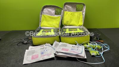 2 x Zoll AED PRO Defibrillators in Cases with 2 x 3 Lead ECG Leads 6 x Electrode Packs (Both Power Up when Tested with Stock Battery-Batteries Not Included)