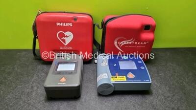 Job Lot Including 1 x Philips FR3 Heartstart Defibrillators in Carry Case with 1 x Philips Heartstart Battery *Install Before 08-2021* and 1 x Agilent HeartStart FR2 Defibrillator with 1 x Philips M3864A Battery (Both Power Up) *SN C16A-00954 / 0401031303