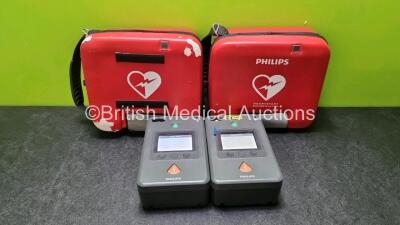 2 x Philips FR3 Heartstart Defibrillators in Carry Cases with 2 x Batteries *Install Before 12-2022 / 01-2025* (Both Power Up) *SN C12F-00586 / C111-00414*