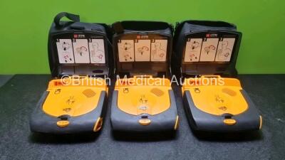 3 x Medtronic Lifepak CR Plus Defibrillators with 3 x Electrode Pack *Out of Date* in Carry Cases (All Power Up) *SN 44351360 / 45080669 / 44874742*