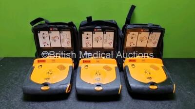 3 x Medtronic Lifepak CR Plus Defibrillators and 3 x Electrode Pack *Out of Date* in Carry Cases (All Power Up) *SN 45080627 / 44631121 / 47279147*