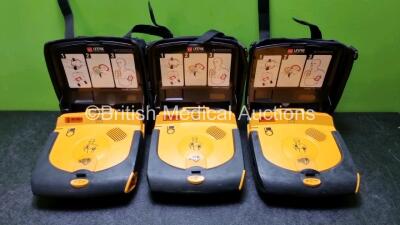 3 x Medtronic Lifepak CR Plus Defibrillators and 3 x Electrode Pack *Out of Date* in Carry Cases (All Power Up) *SN 44712783 / 44312713 / 44975094*