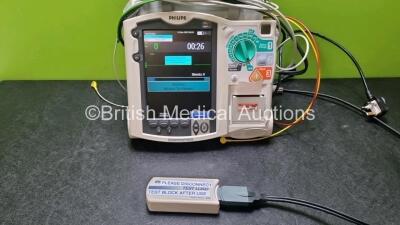 Philips Heartstart MRx Defibrillator Including Pacer, ECG, SpO2, NIBP, C02 and Printer Options with 1 x Paddle Lead, 1 x Philips M3725A Test Load, 1 x 3 Lead ECG Lead, 1 x Philips M3538A Battery and 1 x Philips M3539A Module (Both Power Up) *SN US00331523