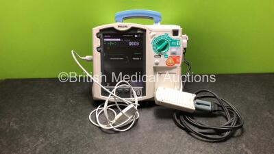 Philips Heartstart MRx Defibrillator Including , ECG, SpO2, NIBP, C02 and Printer Options with 1 x Paddle Lead, 1 x Philips M3725A Test Load, 1 x Philips M3538A Battery and 1 x Philips M3539A Module (Both Power Up) *SN US00331488*